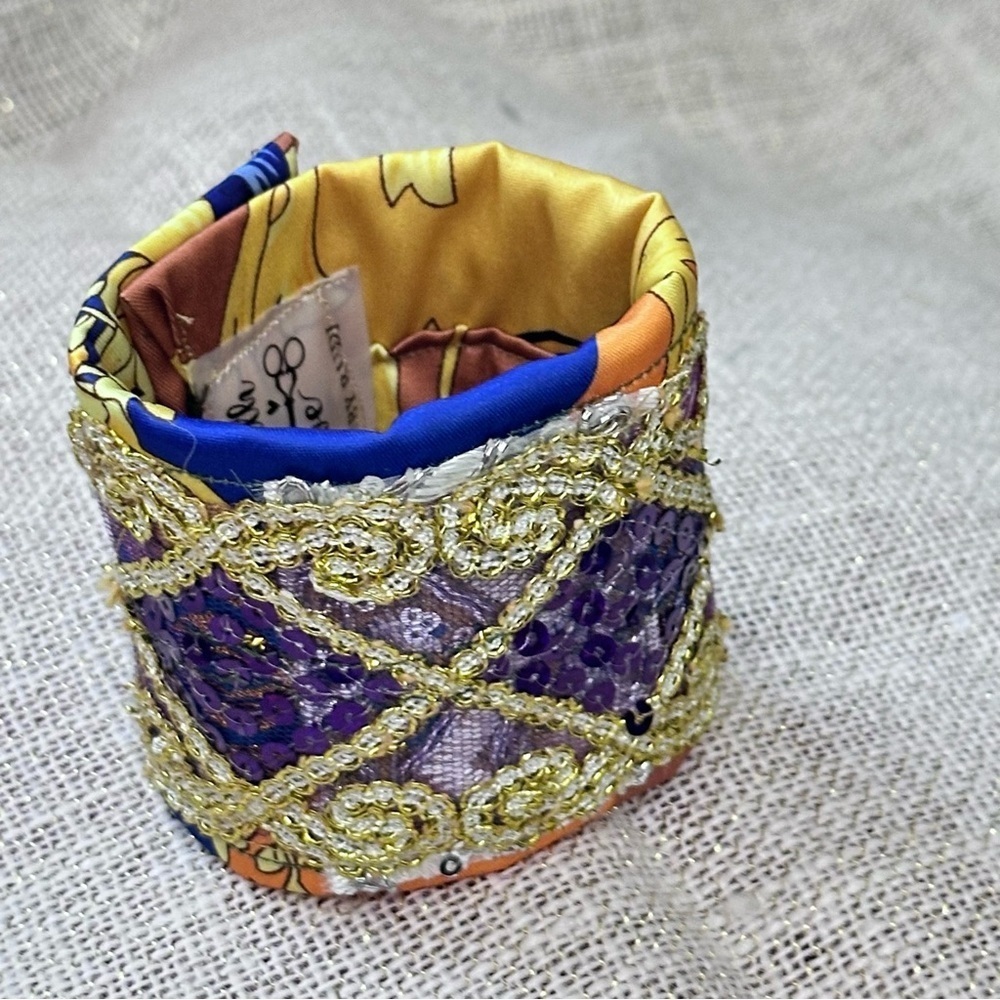 RUBYRUDI Cuff Bracelet Handcrafted OOAK Fabric Embellished Artisan Wearable Art - Picture 9 of 12
